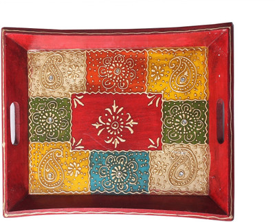 

Apkamart Colourful Wooden Tray Wooden Decorative Platter(Multicolor)