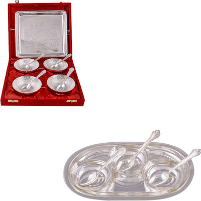 

G S Museum 4 Flower Bowl with Spoon and Tray and 3 Square Bowl with Spoon and Tray Bowl Spoon Tray Serving Set(Pack of 16)