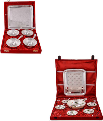 

G S Museum 4 Flower Bowl with Spoon and Tray and Pudding Set Bowl Spoon Tray Serving Set(Pack of 24)
