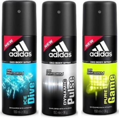 

ADIDAS dynamic pulse ice dive and pure game Deodorant Spray - For Men(450 ml, Pack of 3)