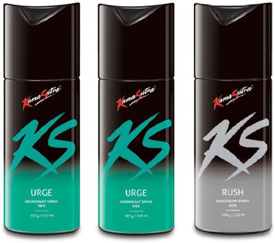 

KamaSutra Urge pack of 2 + Free Rush Deodorant Spray - For Men(450 ml, Pack of 3)