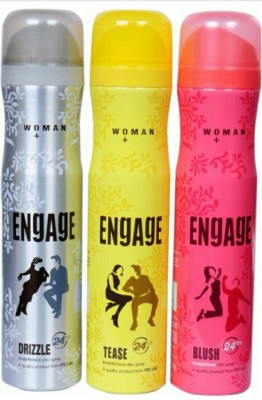 

Engage Three in one box Drizzle, Blush, Tease Perfume Body Spray - For Women(450 ml, Pack of 3)