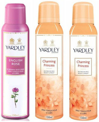 

Yardley London English Rose & Princess Body Spray - For Women(450 ml, Pack of 3)