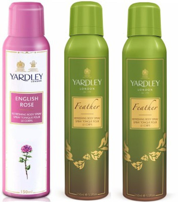 

Yardley London English Rose & Feather Body Spray - For Women(450 ml, Pack of 3)