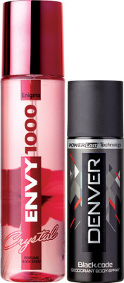 

Envy 1000 Enigma Crystal Deo 135 Ml & Black Code Nano 50 ml Deodorant Spray - For Women(135 ml, Pack of 2)