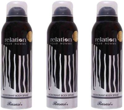 

Rasasi Relation Deo Spray Men Set 3AUC Body Mist - For Men(200 ml, Pack of 3)