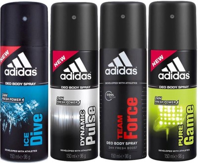 Adidas Ice Dive Dynamic Pulse Team Force Pure Game Body Spray - For Men(600 ml, Pack of 4)