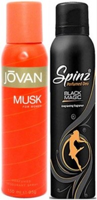 Jovan and Spinz Musk Women and Black Magic Body Spray - For Women(300 ml, Pack of 2) Flipkart