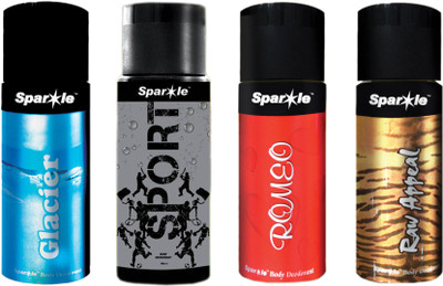 

Sparkle Glacier, Sport, Romeo & Raw Appeal Combo Offer (Set of 4) Deodorant Spray - For Men(150 ml, Pack of 4)