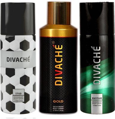 

Divache Stud, Gold, Rhythm Body Spray - For Men(150 ml, Pack of 3)