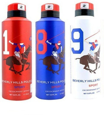 

Beverly Hills Polo Club Sport Deo no. 1, 8, 9 Deodorant Spray - For Men(525 ml, Pack of 3)