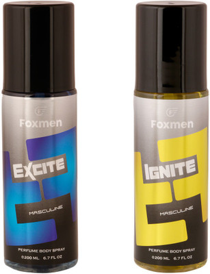 

Foxmen Excite-Ignite Perfume Body Spray - For Men(200 ml, Pack of 2)