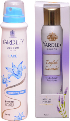 

Yardley London LACE::ENGLISH LAVENDER Perfume Body Spray - For Women(270 ml, Pack of 2)