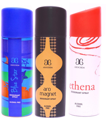 

Arochem Combo Blue Star Magnet Ethena Deodorant Spray - For Men & Women(600 ml, Pack of 3)