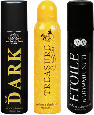 

Vincent Valentine Paris Set of Dark, Treasure & Etoile de Homme Nuit Deodorant Spray - For Men & Women(480 ml, Pack of 3)