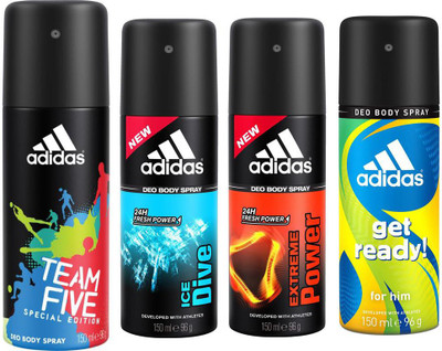 

ADIDAS Team Five,Ice Dive,Extreme Power & Get Ready Deodorant Spray - For Men(150 ml, Pack of 4)