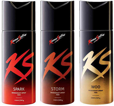 

KamaSutra Spark, Storm, Woo Perfume Body Spray - For Men(150 ml, Pack of 3)