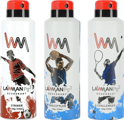 

LAWMAN PG3 Striker, Freestyler, Challenger Deodorant Spray - For Men(210 ml, Pack of 3)