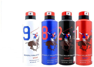

Beverly Hills Polo Club Sport Deo 1, 2, 8, 9 Deodorant Spray - For Men(700 ml, Pack of 4)