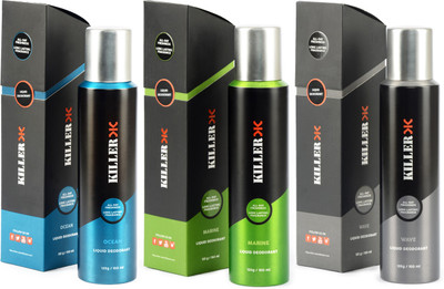 

Killer OCEAN , MARINE, WAVE Deodorant Spray - For Men(450 ml, Pack of 3)