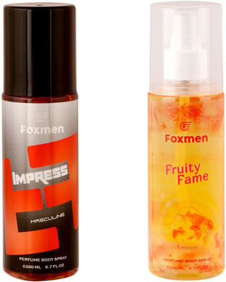 

Foxmen Impress-Fruity Fame Perfume Body Spray - For Men & Women(200 ml, Pack of 2)