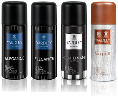 

Yardley London Elegance & Gentleman & Arthur Body Spray - For Men(600 ml, Pack of 4)