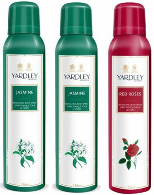 Yardley London Jasmine & Red Rose Deodorant Spray - For Women(450 ml, Pack of 3)