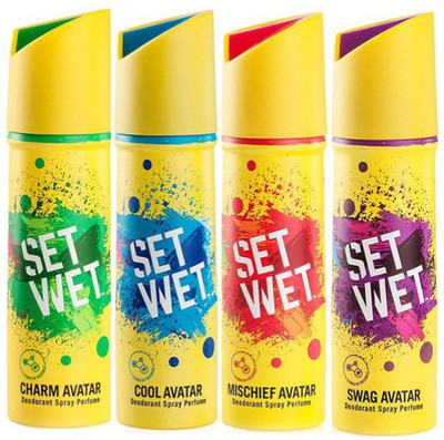 

Set Wet Cool, Swag, Mischief and Charm Avatar. Deodorant Spray - For Men(150 ml, Pack of 4)