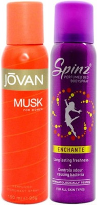 Jovan and Spinz Musk Women and Enchante Body Spray - For Women(300 ml, Pack of 2) Flipkart