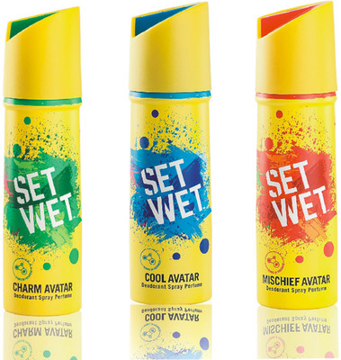 

Set Wet Charm, Cool and Mischief Avatar Deodorant Spray - For Men(150 ml, Pack of 3)