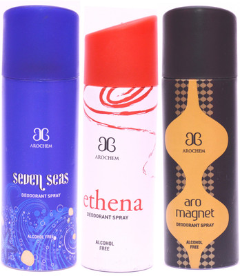 

Arochem Combo Seven Seas Ethena Magnet Deodorant Spray - For Men & Women(600 ml, Pack of 3)