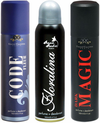 

Vincent Valentine Paris Code Fleur, Floralina & Dark Magic Body Spray - For Men & Women(160 ml, Pack of 3)
