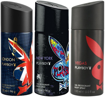 

Playboy London Newyork Vegas Body Spray - For Men(450 ml, Pack of 3)
