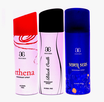 

Arochem Combo Ethena Black Oudh Seven Seas Deodorant Spray - For Men & Women(600 ml, Pack of 3)