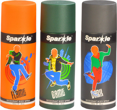 

Sparkle Men's Deodorants Flame Game & Dark Combo Offer (Set of 3) Each 150 ml Deodorant Spray - For Men(150 ml, Pack of 3)