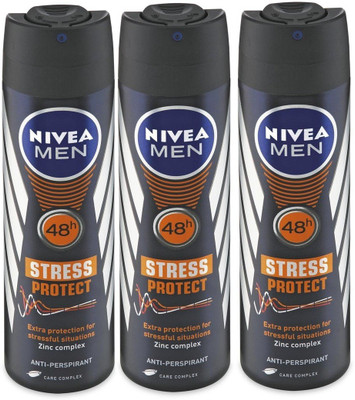 

Nivea Men 48h Stress Protect Extra Protection Zinc Complex Anti-Perspirant ( Pack of 3 ) Deodorant Spray - For Men(150 ml)