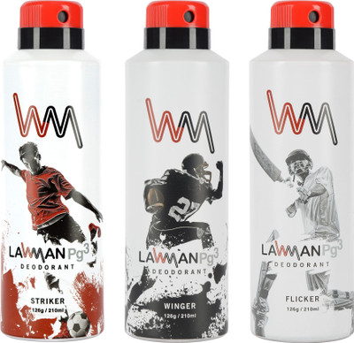 

LAWMAN PG3 Striker,, Winger , Flicker Deodorant Spray - For Men(210 ml, Pack of 3)