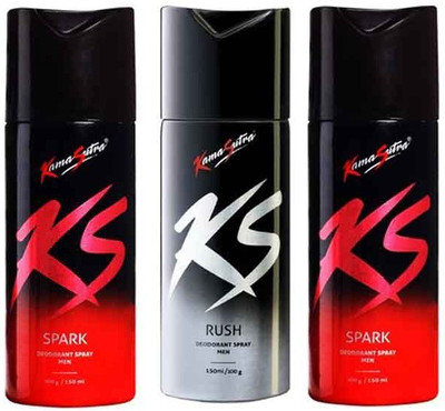 

KamaSutra Spark & Rush Deodorant Spray - For Men & Women(450 ml, Pack of 3)