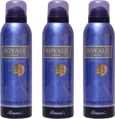 RASASI 3 Royale Blue Men Deodorant Spray  -  For Men(600 ml, Pack of 3)