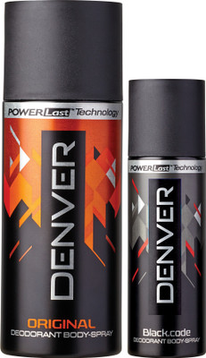 

Denver Deo Original 150 Ml & Black Code Nano 50 ml Deodorant Spray - For Men(150 ml, Pack of 2)