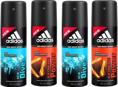 

ADIDAS Ice Dive & Extreme Power Deodorant Spray - For Men(150 ml, Pack of 4)