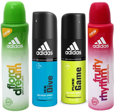 

ADIDAS Floral Dream Ice Dive Pure Game Fruity Rhythm Body Spray - For Men(600 ml, Pack of 4)