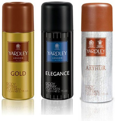 

Yardley London Gold & Elegance & Arthur Body Spray - For Men(450 ml, Pack of 3)