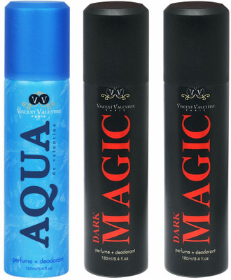 

Vincent Valentine Paris Dark Magic & Aqua De Valentine Body Spray - For Men & Women(480 ml, Pack of 3)