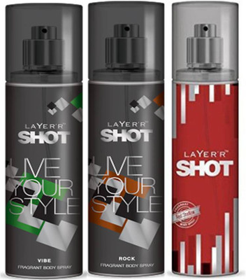 

Layer'r Shot Vive, Rock, Red Stailian Fragrance Body Spray Deodorant Spray - For Men(135 ml, Pack of 3)