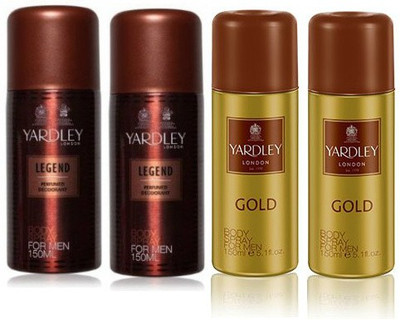 

Yardley London Legend & Gold Body Spray - For Men(600 ml, Pack of 4)