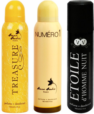 

Anna Andre Paris Set of Treasure, Numero 1 & Etoile de Homme Nuit Body Spray - For Men & Women(480 ml, Pack of 3)