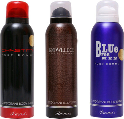 

Rasasi chastity,knowldge,blue for man Deodorant Spray - For Men & Women(450 ml)