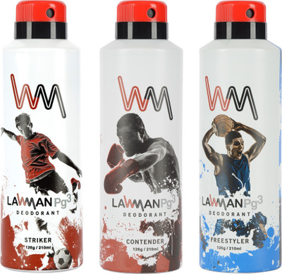 

LAWMAN PG3 Striker, Contender, Freestyler Deodorant Spray - For Men(210 ml, Pack of 3)