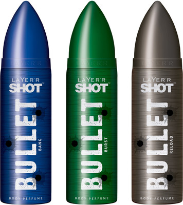 

Layer'r Shot Bullet Bang, Burst, Reload Body Spray - For Men(360 ml, Pack of 3)